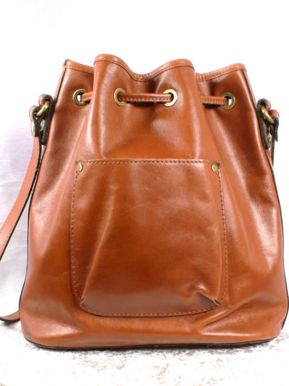 Patricia Nash Cognac Leather Bucket Crossbody Bag, Coin Purse + Duster